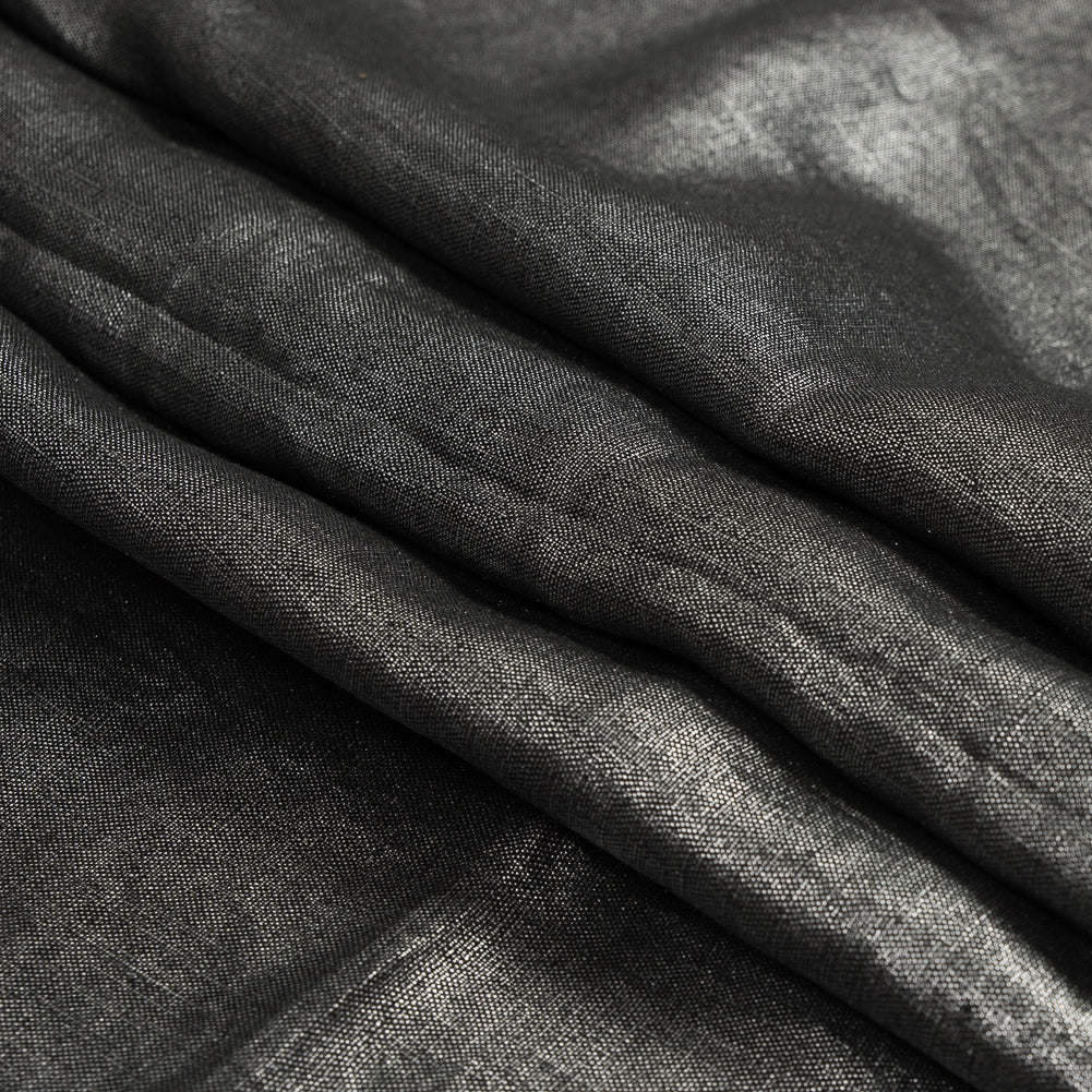 Lightweight Linen Woven with Metallic Silver Foil - Black - Simone Collection Detail
