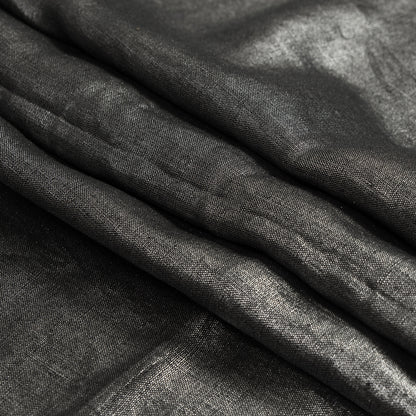 Lightweight Linen Woven with Metallic Silver Foil - Black - Simone Collection Detail