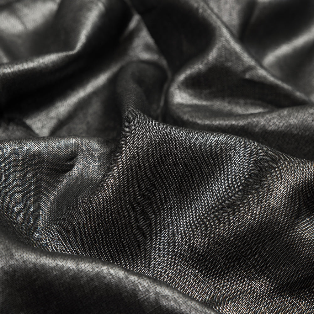 Lightweight Linen Woven with Metallic Silver Foil - Black - Simone Collection Full