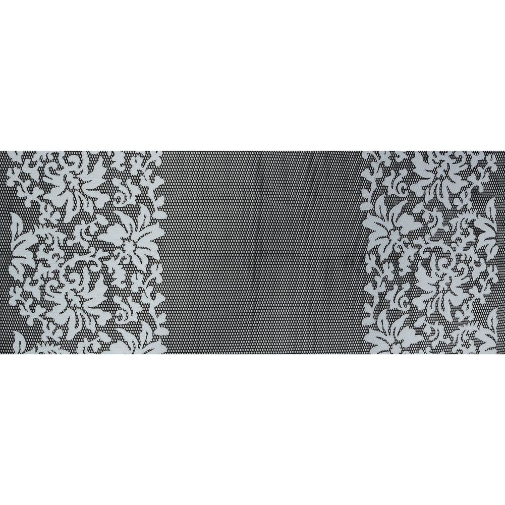 Wonder Mesh with Floral Faux Leather Embroidered Borders - Black and White Full
