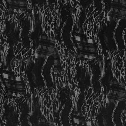 Black Mesh Flocked with a Plaid and Animal Patterened Short-Piled Velvet