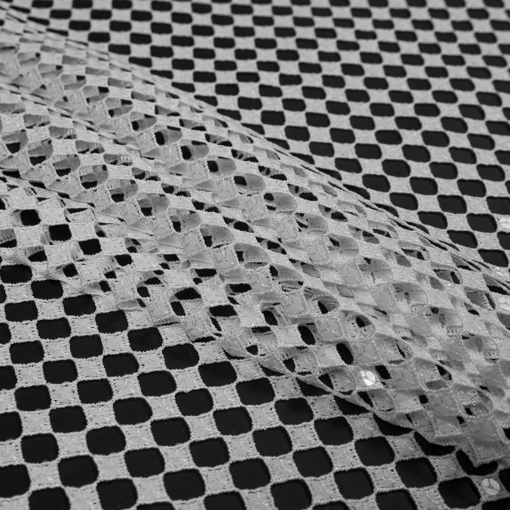 Guipure Lace with Sequins - White Geometric Folded