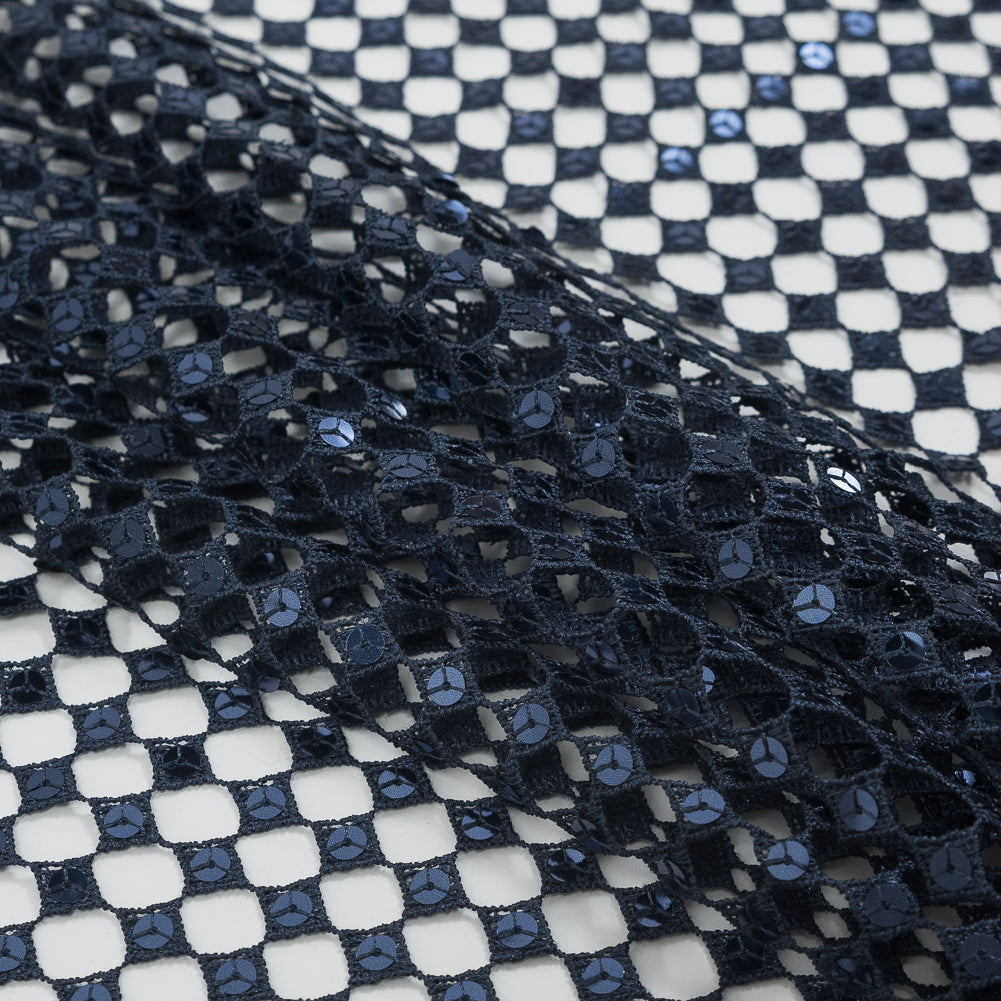 Guipure Lace with Sequins - Navy Geometric Folded