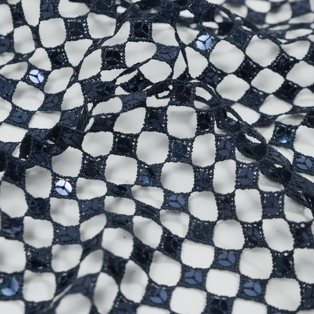 Guipure Lace with Sequins - Navy Geometric Detail