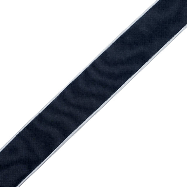 Italian Navy Grosgrain with White Satin Piped Edges - 2"