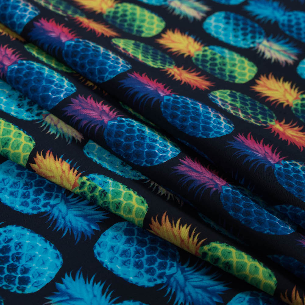 Compression Swimwear Tricot, UV Protective with Aloe Vera Microcapsules - Navy Pineapples - Caye Collection Folded