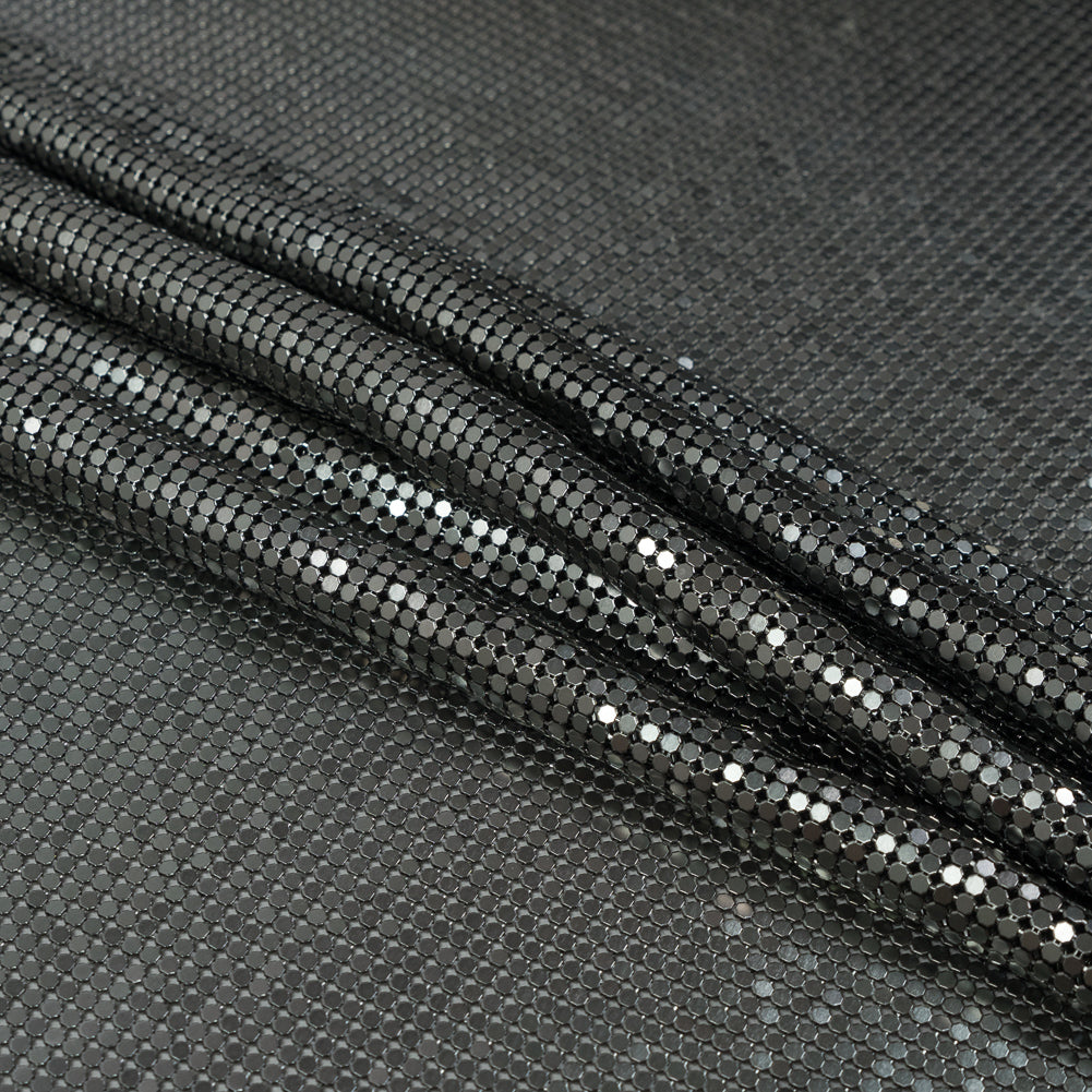 Mood Exclusive Joan Gunmetal Iridescent Tubular Chainmail Fabric - Folded