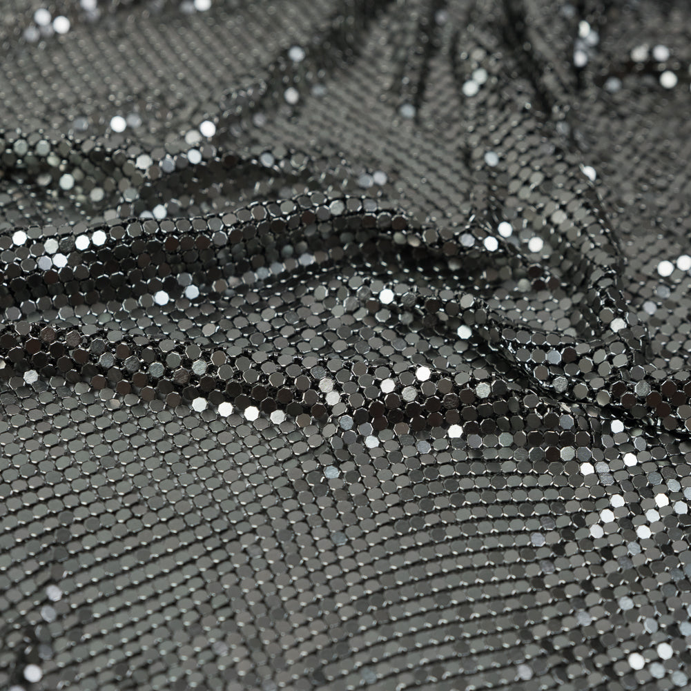 Mood Exclusive Joan Gunmetal Iridescent Tubular Chainmail Fabric - Detail