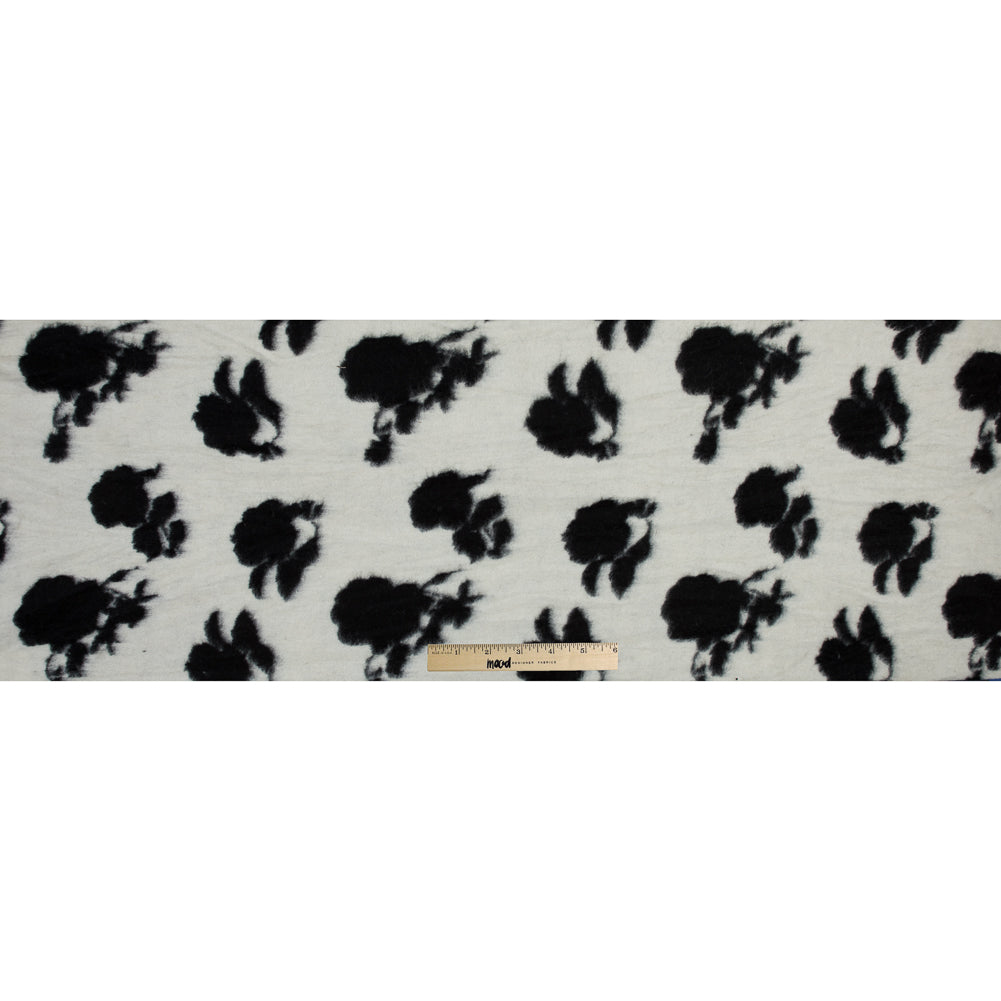 Brushed Wool Knit - Off-White and Black Rose Floral - Designer Deadstock Full