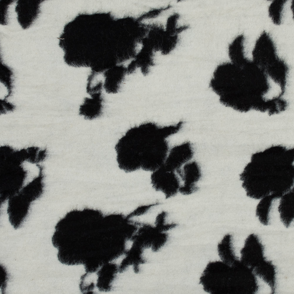 Brushed Wool Knit - Off-White and Black Rose Floral - Designer Deadstock
