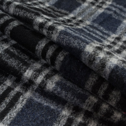 Wool Knit - Navy and White Plaid - Designer Deadstock Folded