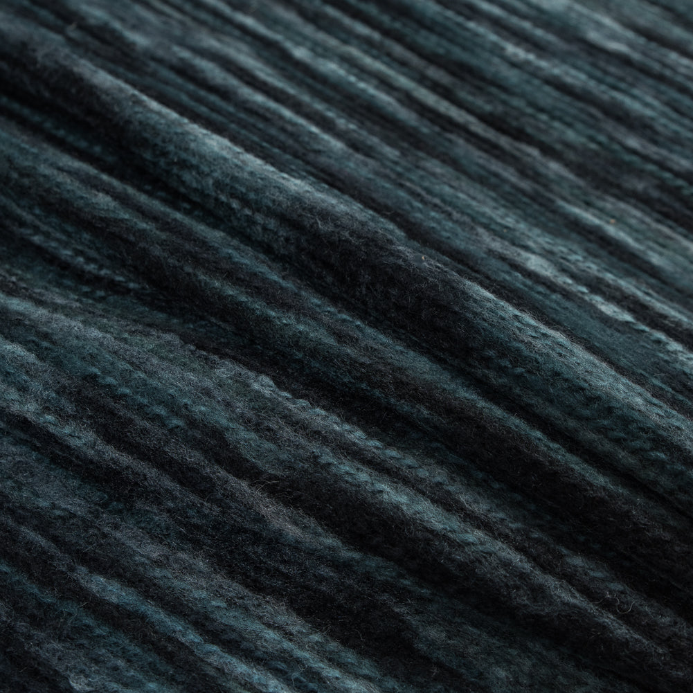 Polyester Jersey with Striated Wool Knit Design - Black and Navy - Designer Deadstock Folded