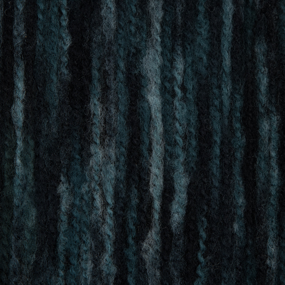 Polyester Jersey with Striated Wool Knit Design - Black and Navy - Designer Deadstock Detail
