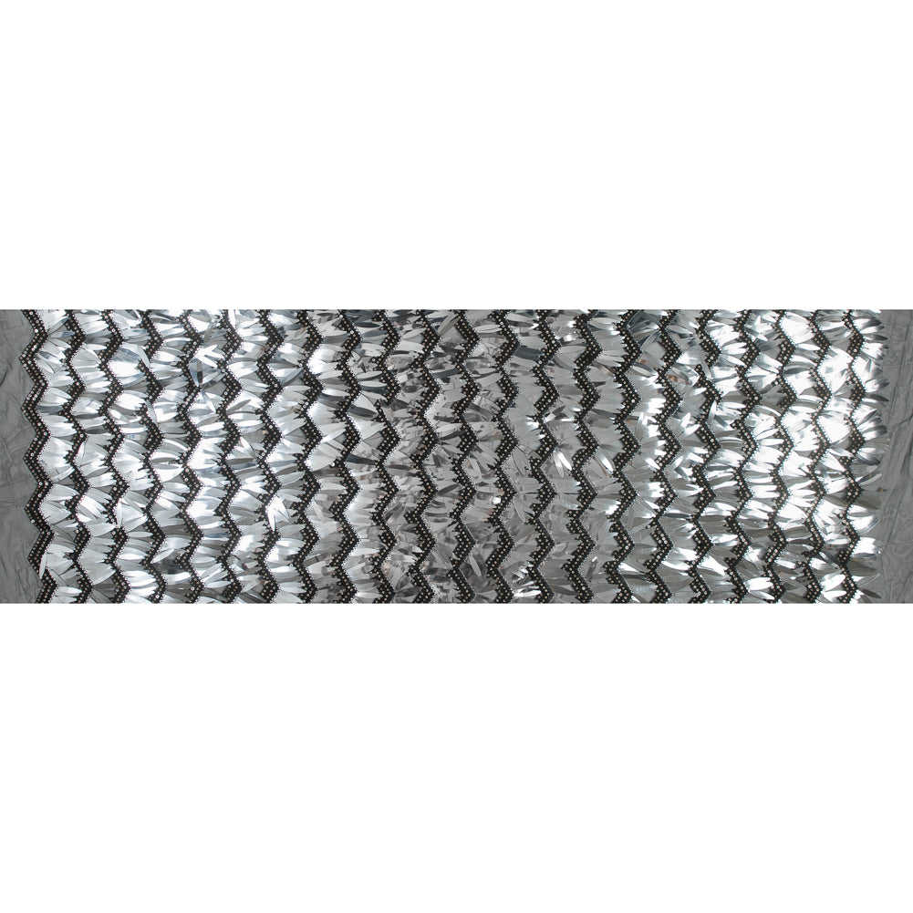 Black and Silver Chevron Fringe Sequin Fabric Folded