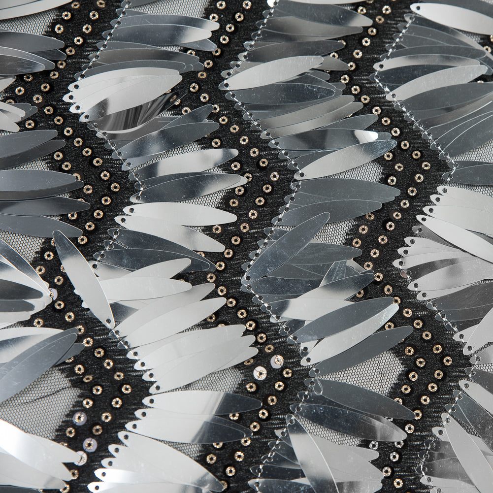 Black and Silver Chevron Fringe Sequin Fabric Full