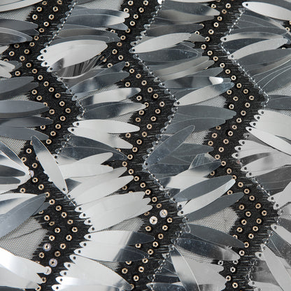 Black and Silver Chevron Fringe Sequin Fabric Full