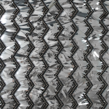 Black and Silver Chevron Fringe Sequin Fabric