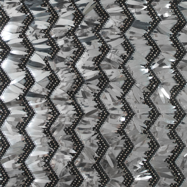 Black and Silver Chevron Fringe Sequin Fabric