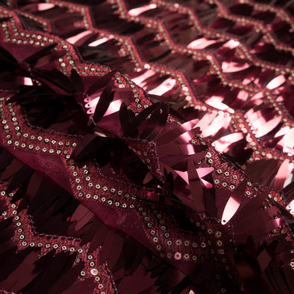 Fringe Sequin Fabric - Cranberry Chevrons Folded