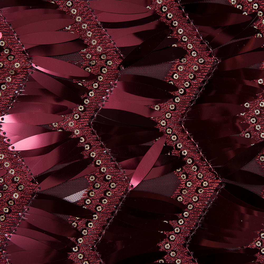 Fringe Sequin Fabric - Cranberry Chevrons Detail
