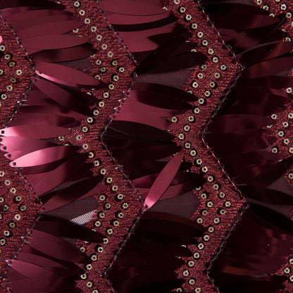 Fringe Sequin Fabric - Cranberry Chevrons Detail