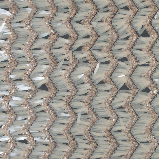 Fringe Sequin Fabric - Rose Gold and Beige Chevrons