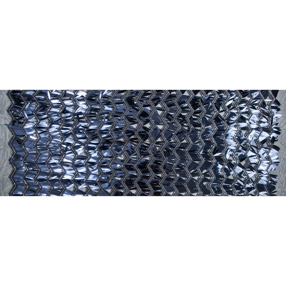 Fringe Sequin Fabric - Navy Chevrons Folded
