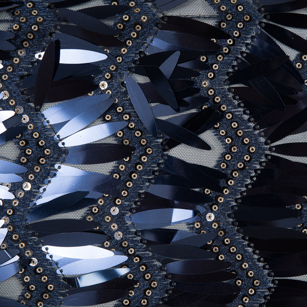 Fringe Sequin Fabric - Navy Chevrons Full