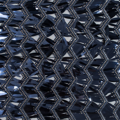 Fringe Sequin Fabric - Navy Chevrons