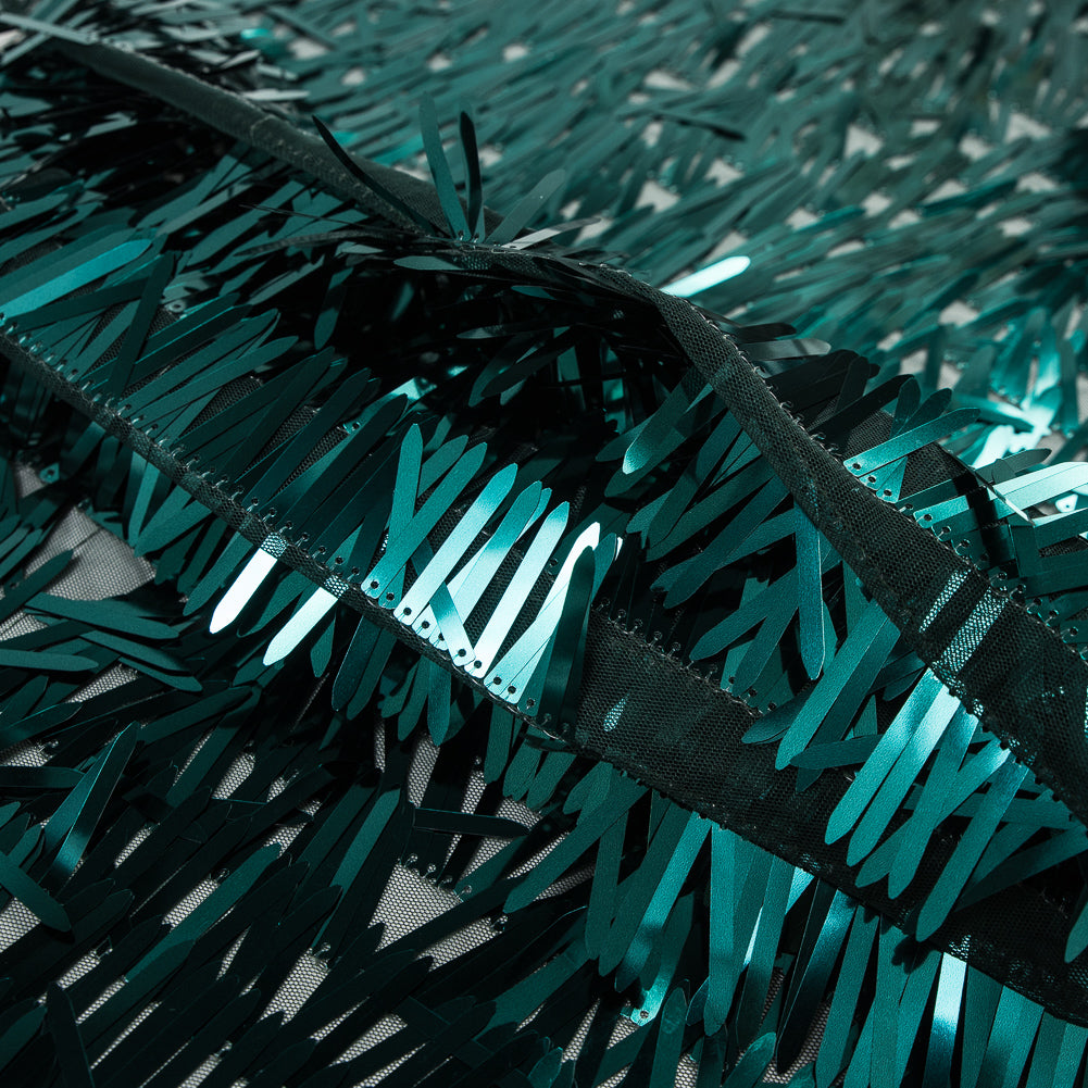 Soft Tulle with Fringe Sequins - Shiny Emerald - Phryne Collection Detail