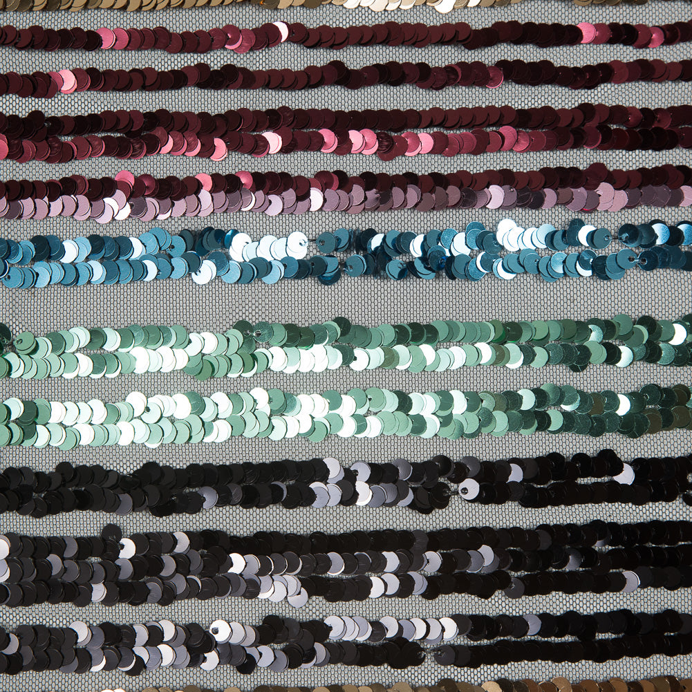 Tulle with Seqquins - Shiny Rainbow Stripes on Black Full
