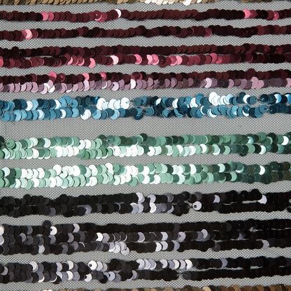 Tulle with Seqquins - Shiny Rainbow Stripes on Black Full