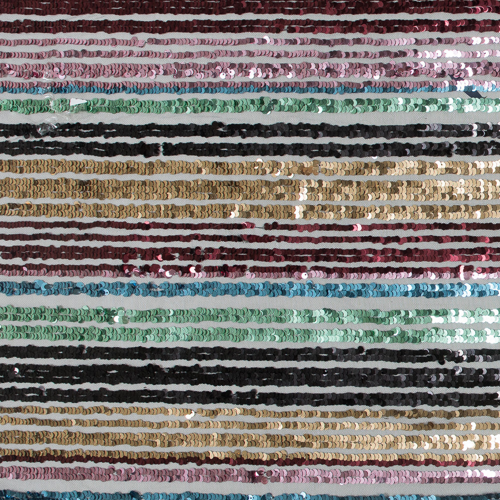 Tulle with Seqquins - Shiny Rainbow Stripes on Black