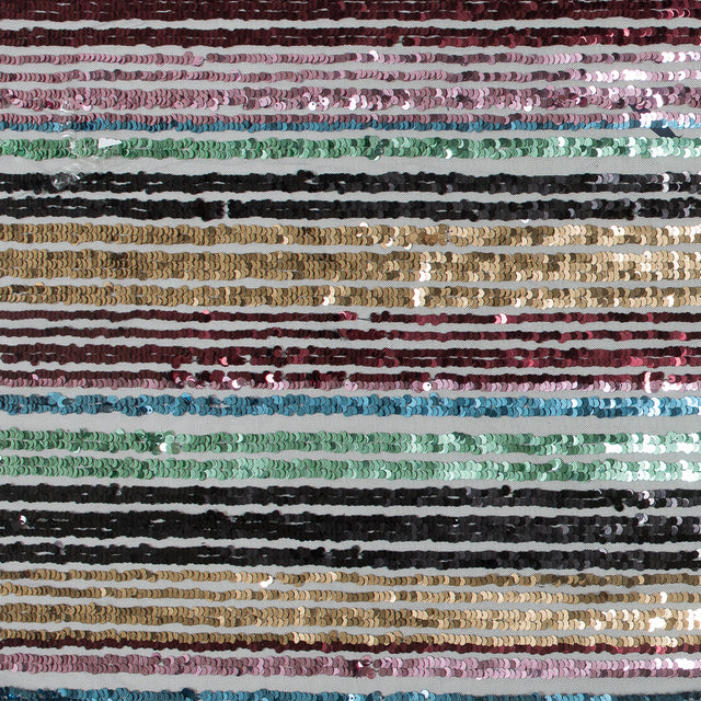 Tulle with Seqquins - Shiny Rainbow Stripes on Black