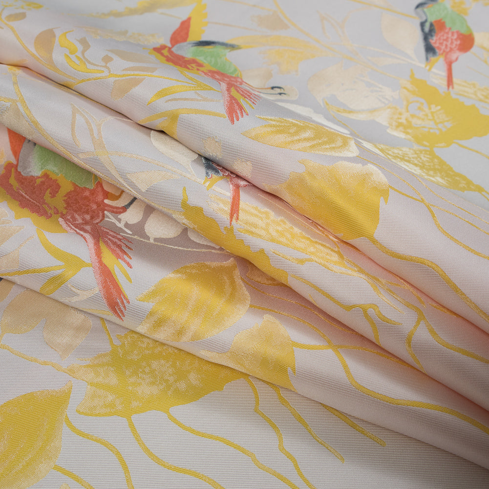 Sunshine Yellow Birds and Stalks Jacquard Panel Folded