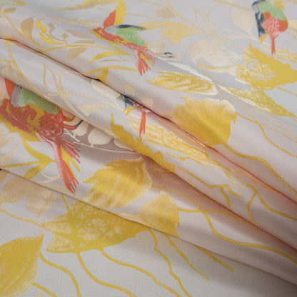 Sunshine Yellow Birds and Stalks Jacquard Panel Folded