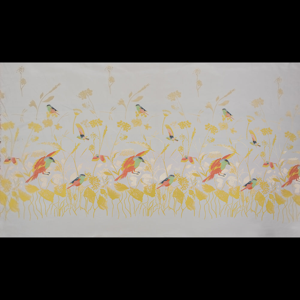 Sunshine Yellow Birds and Stalks Jacquard Panel Full