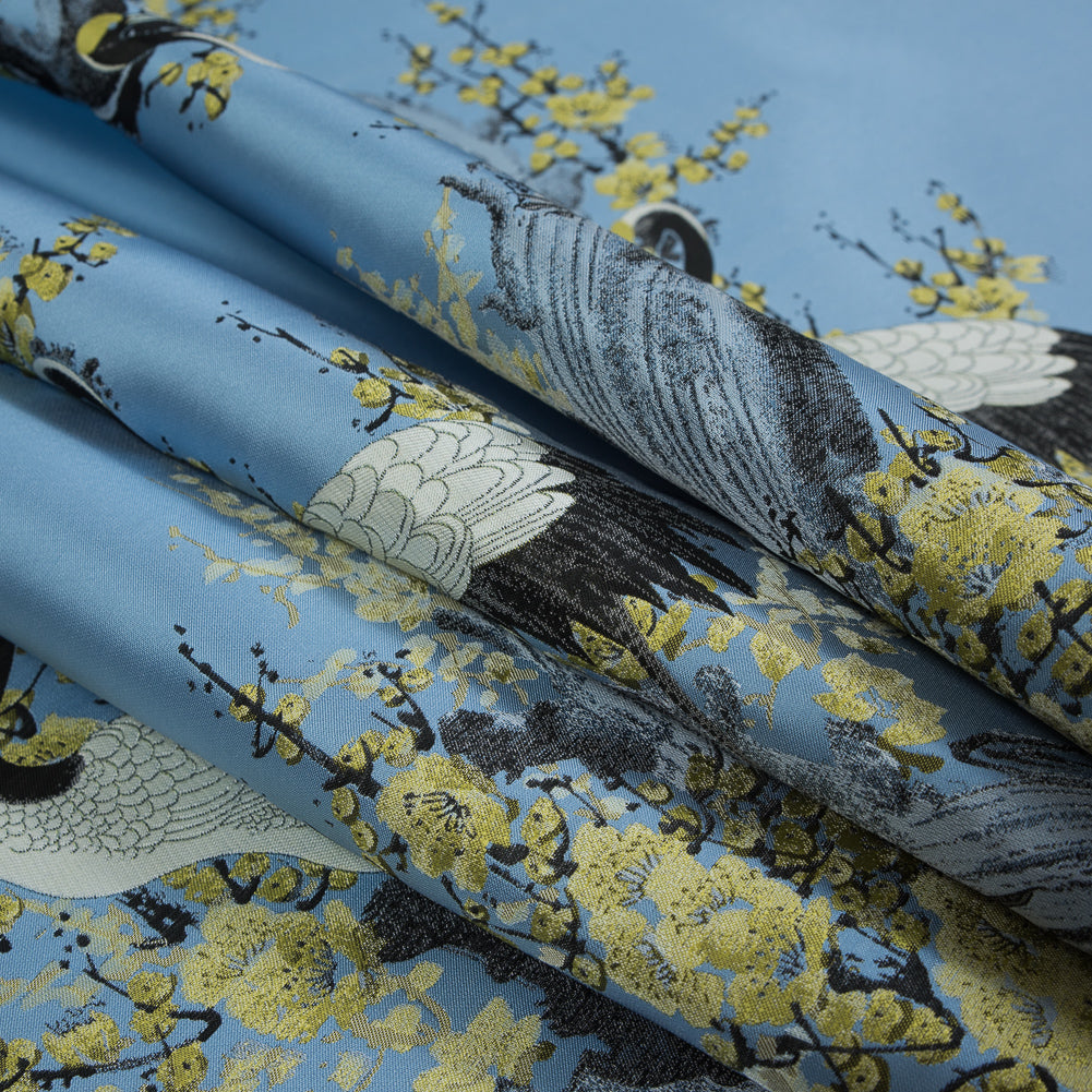 Blue and Green Crane Jacquard Panel Folded