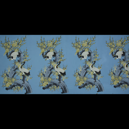 Blue and Green Crane Jacquard Panel Full