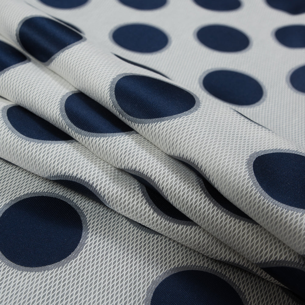 Blue and White Circle Jacquard Mesh Folded