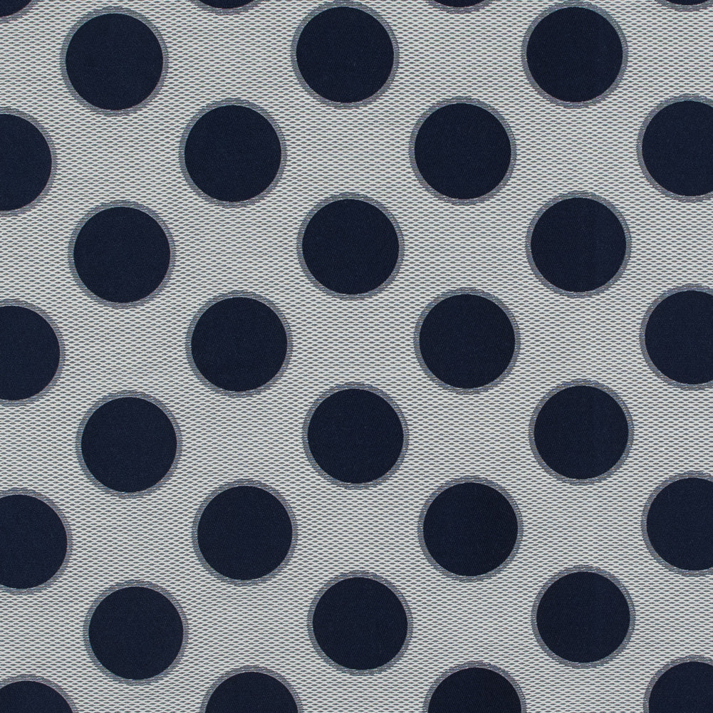Blue and White Circle Jacquard Mesh