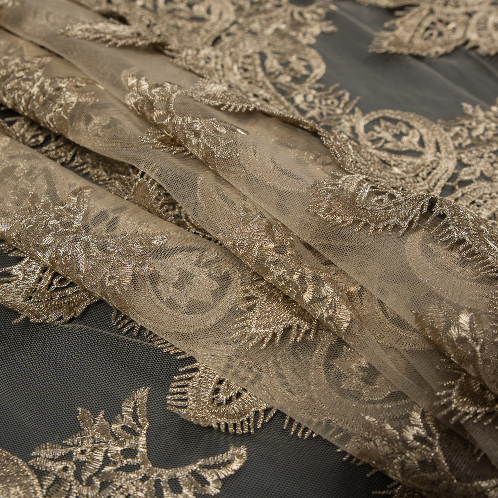 Lace Fringe on Mesh - Metallic Gold Folded