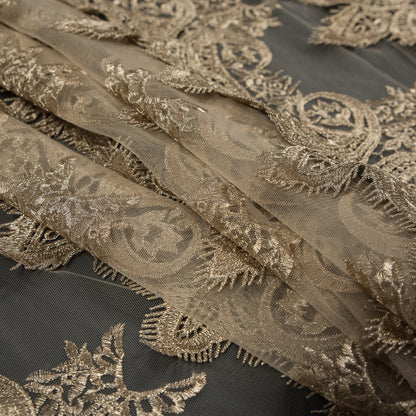 Lace Fringe on Mesh - Metallic Gold Folded