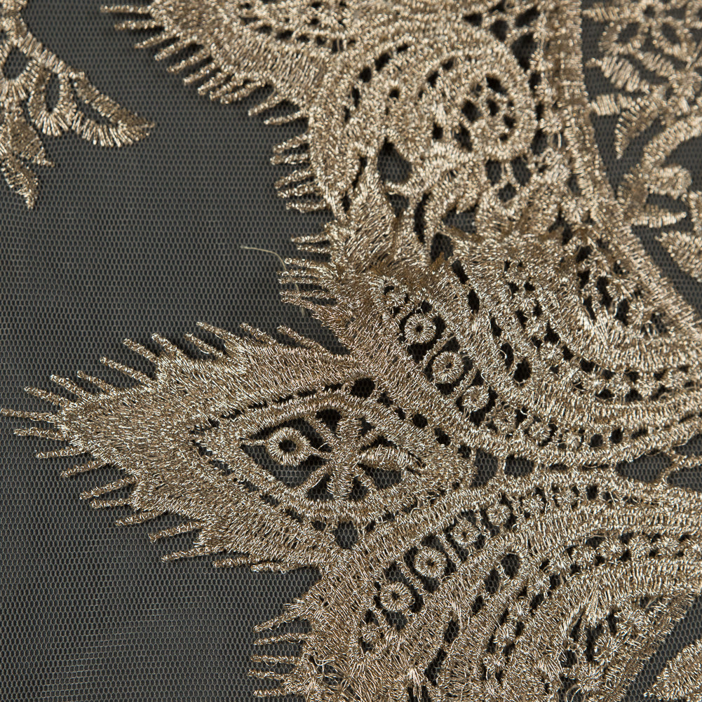 Lace Fringe on Mesh - Metallic Gold Detail