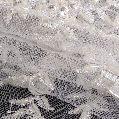 Cloud Dancer Floral Beaded Embroidered Bridal Lace Folded