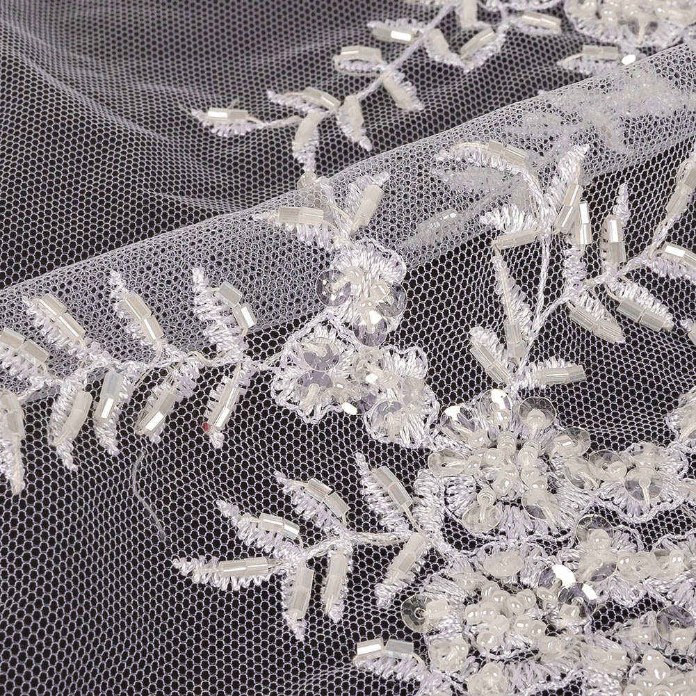 Cloud Dancer Floral Beaded Embroidered Bridal Lace Detail