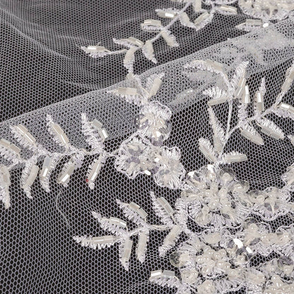 Cloud Dancer Floral Beaded Embroidered Bridal Lace Detail