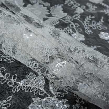 White Sequined Chantilly Bridal Lace Detail