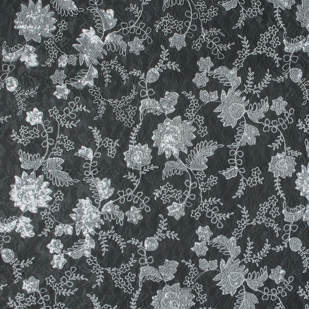 White Sequined Chantilly Bridal Lace