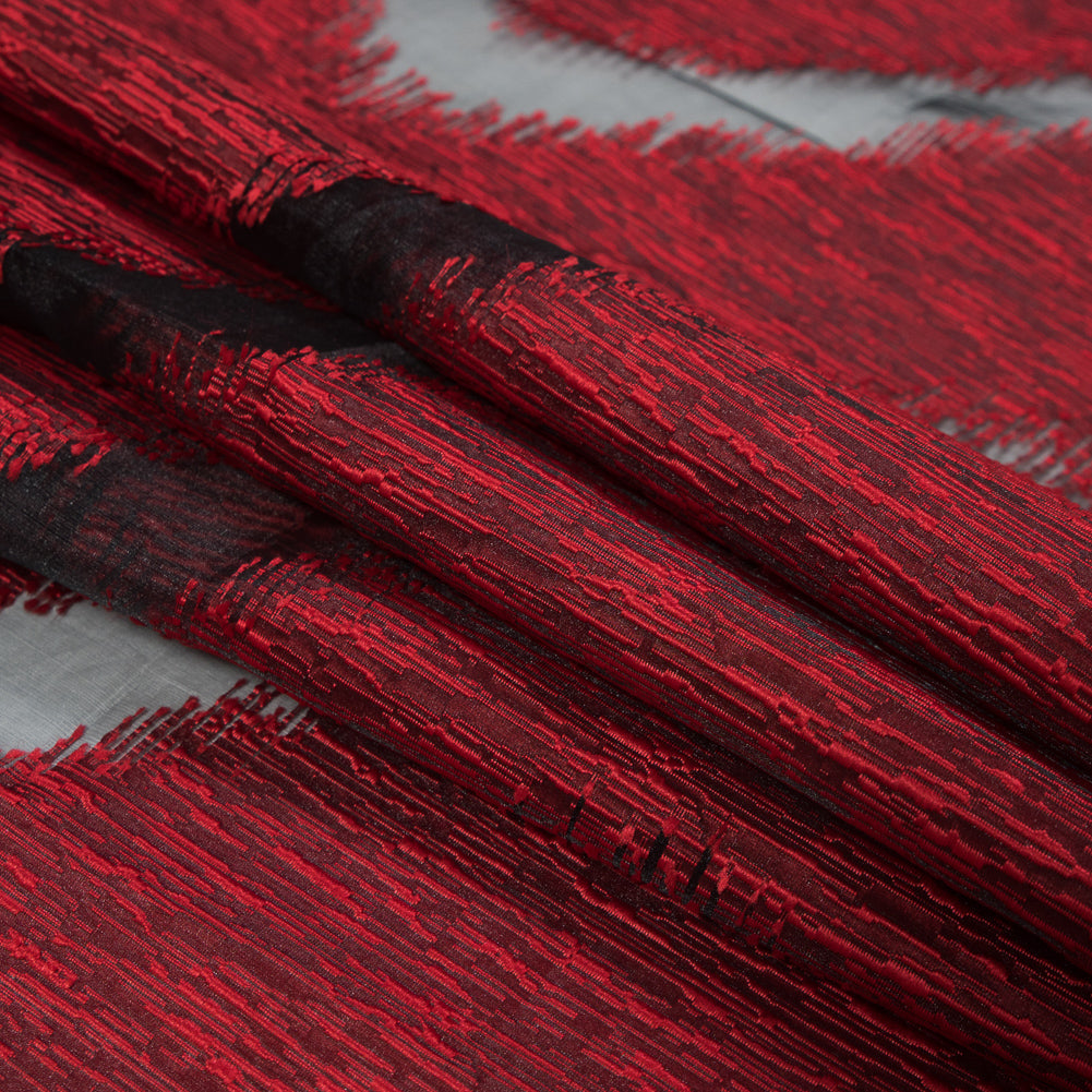 Organza Burnout Jacquard - Red Chevron Detail